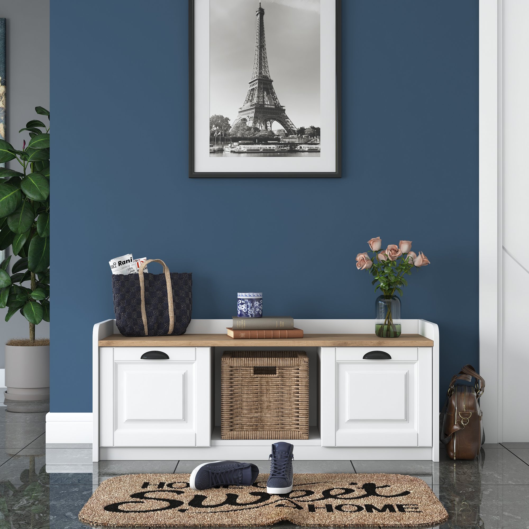 Skrinka na topánky Pixie 2 (Biela + Orech)