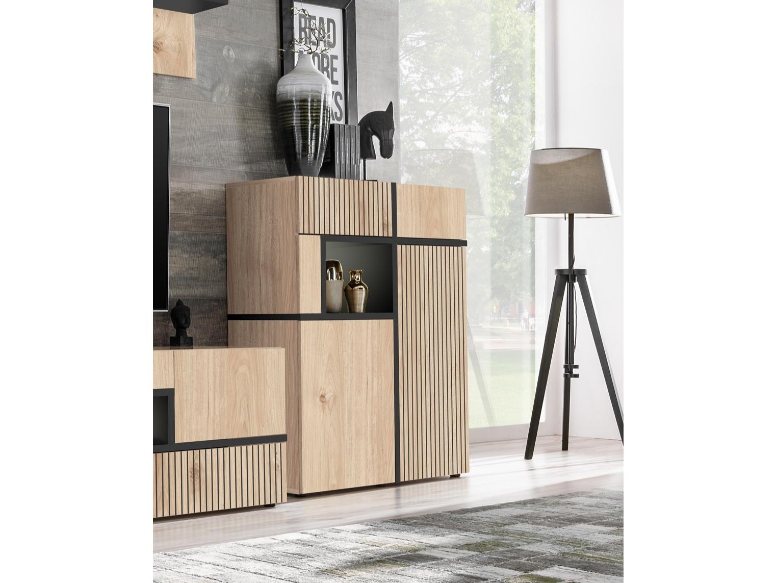 Vitrína Carlyn WSN (hikora jackson + čierna) (s LED osvetlením)