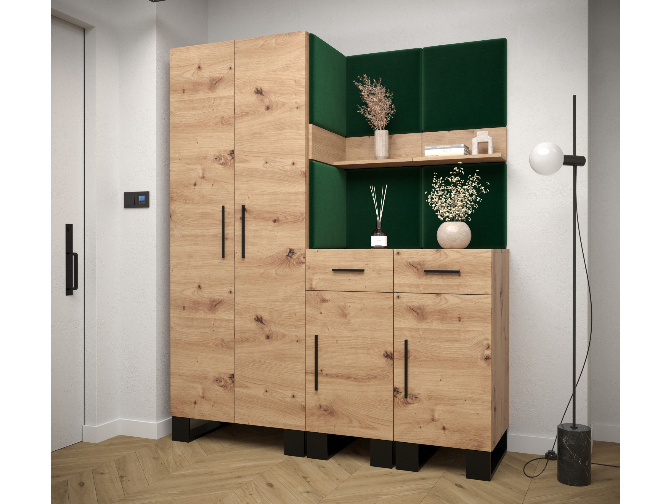 Predsieňová zostava Amanda 7 (dub artisan + zelená)