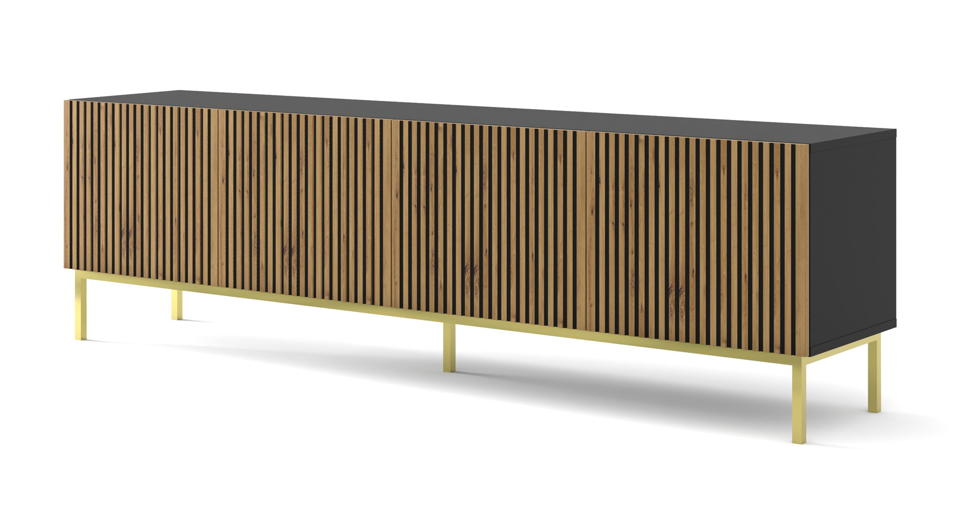 TV skrinka/stolík F 4D 200 Rowanna (dub artisan + čierna + zlatá)