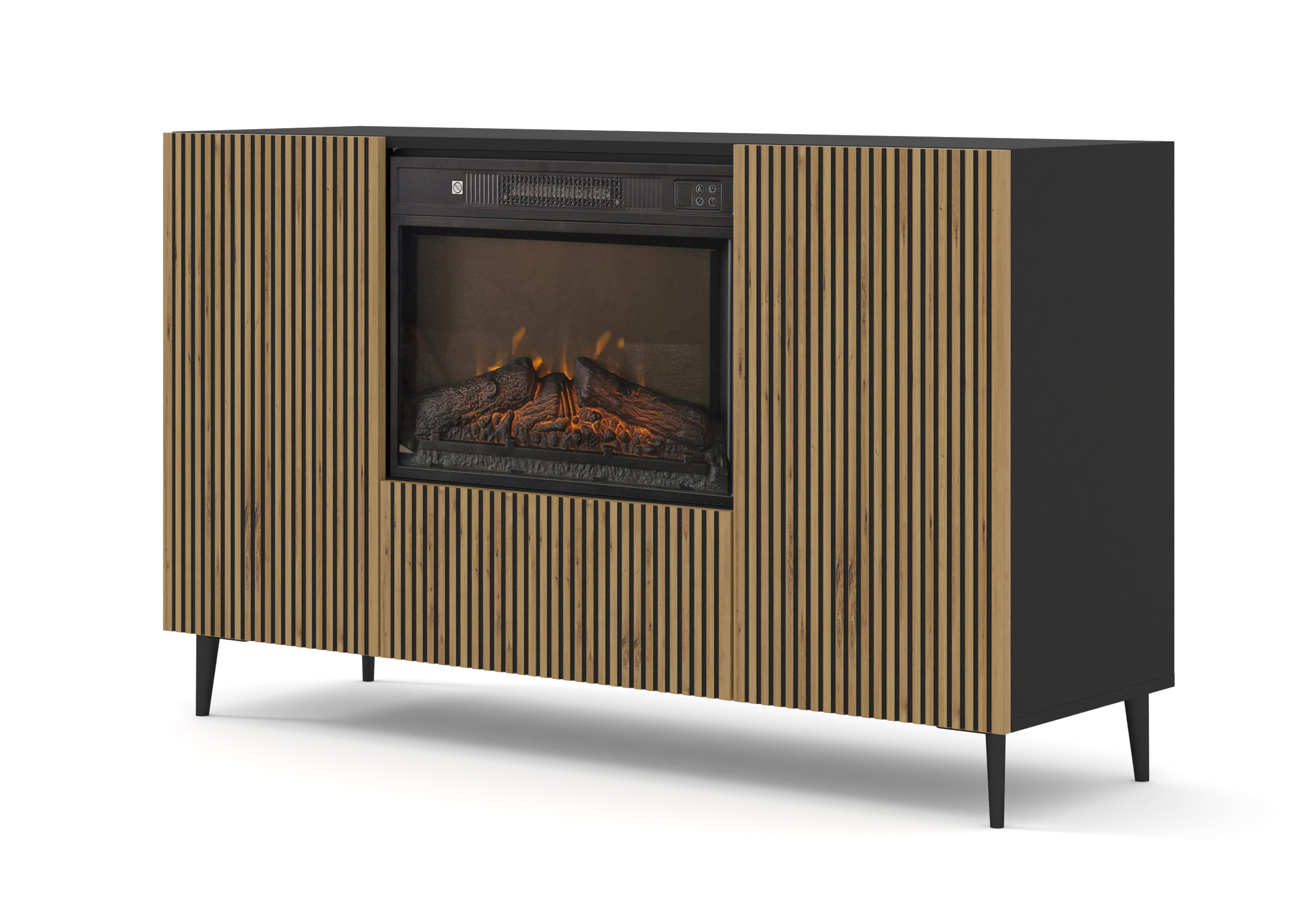 Skrinka s elektrickým krbom F 2D1K Rowanna (dub artisan + čierna)