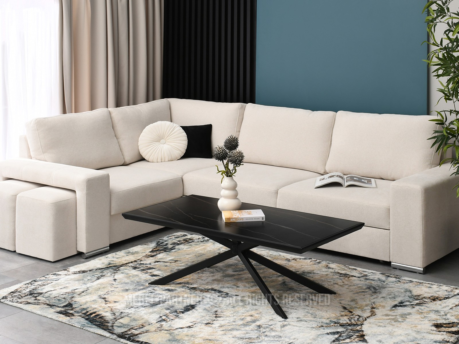 Konferenčný stolík Flint (čierny mramor + čierna)