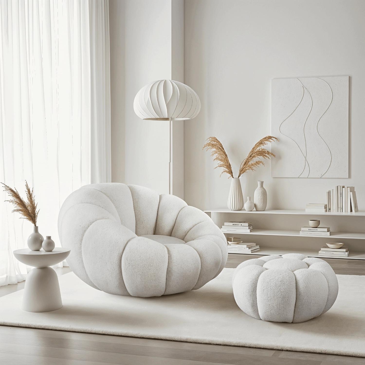 Kreslo Pague (krémová) (s taburetkou)