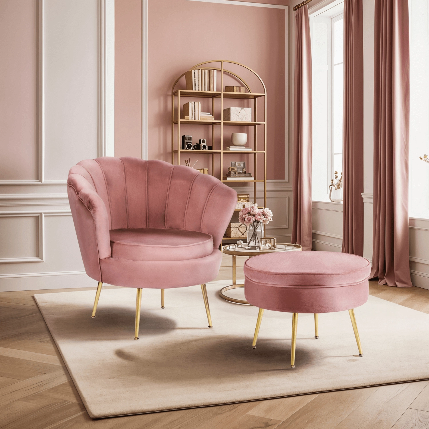 Kreslo Guarida (ružová) (s taburetkou)