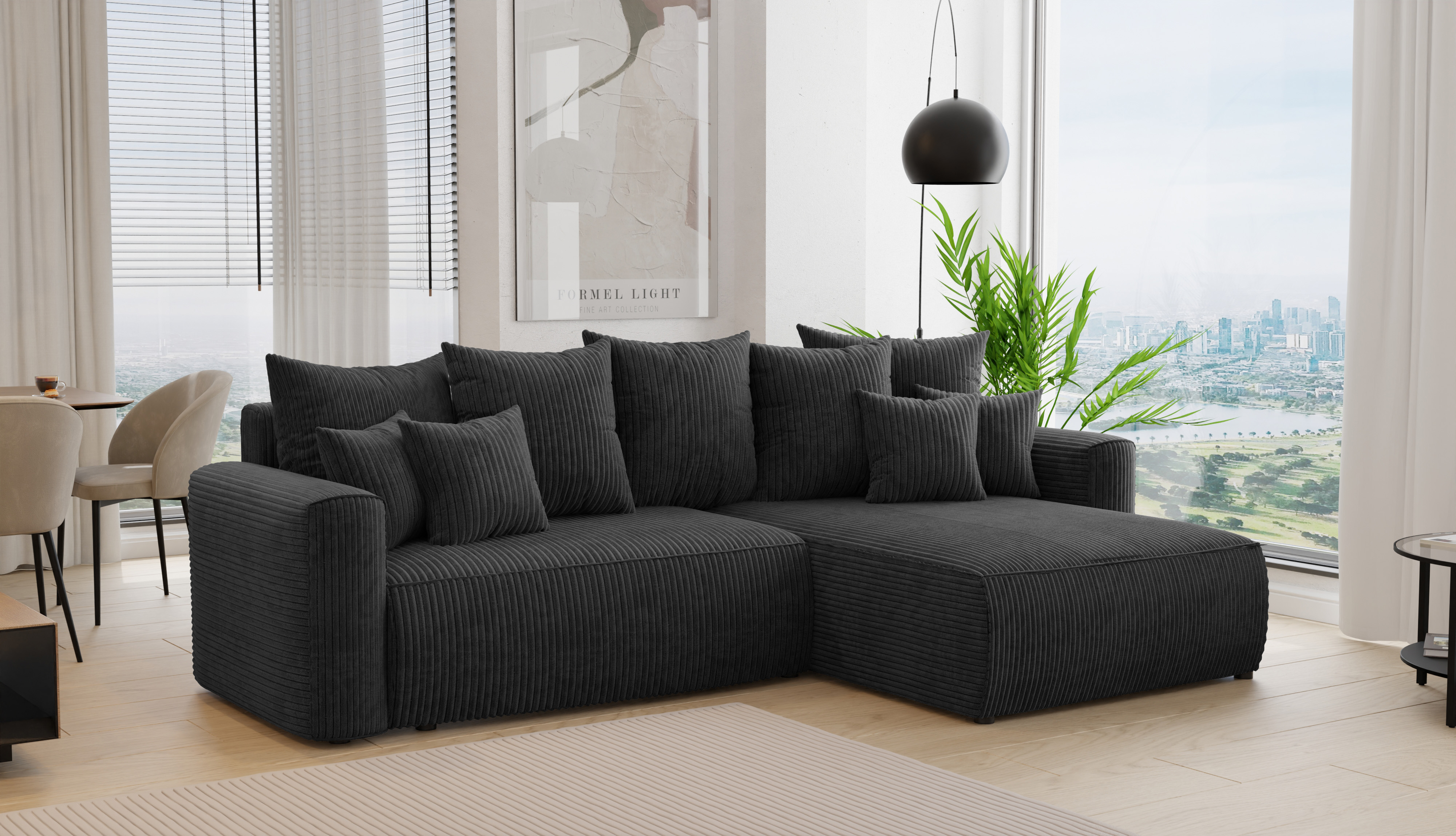 Rohová sedačka Baria (P) (čierna)