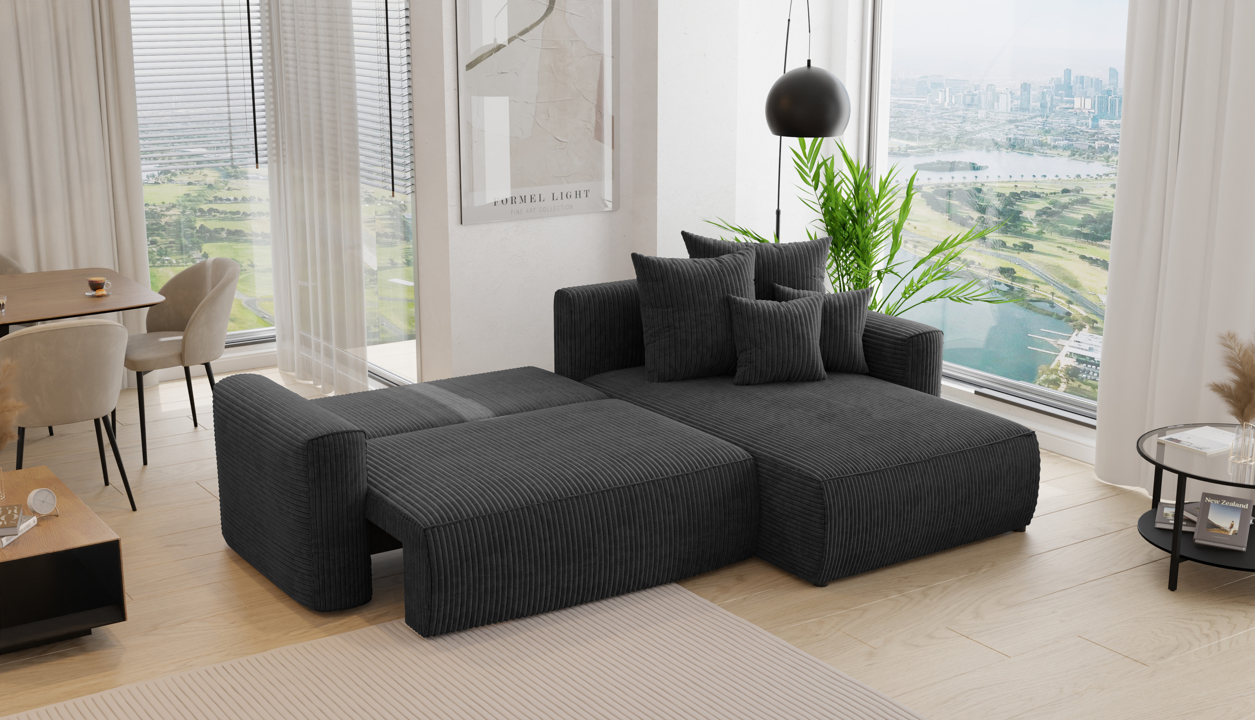 Rohová sedačka Baria (P) (čierna)