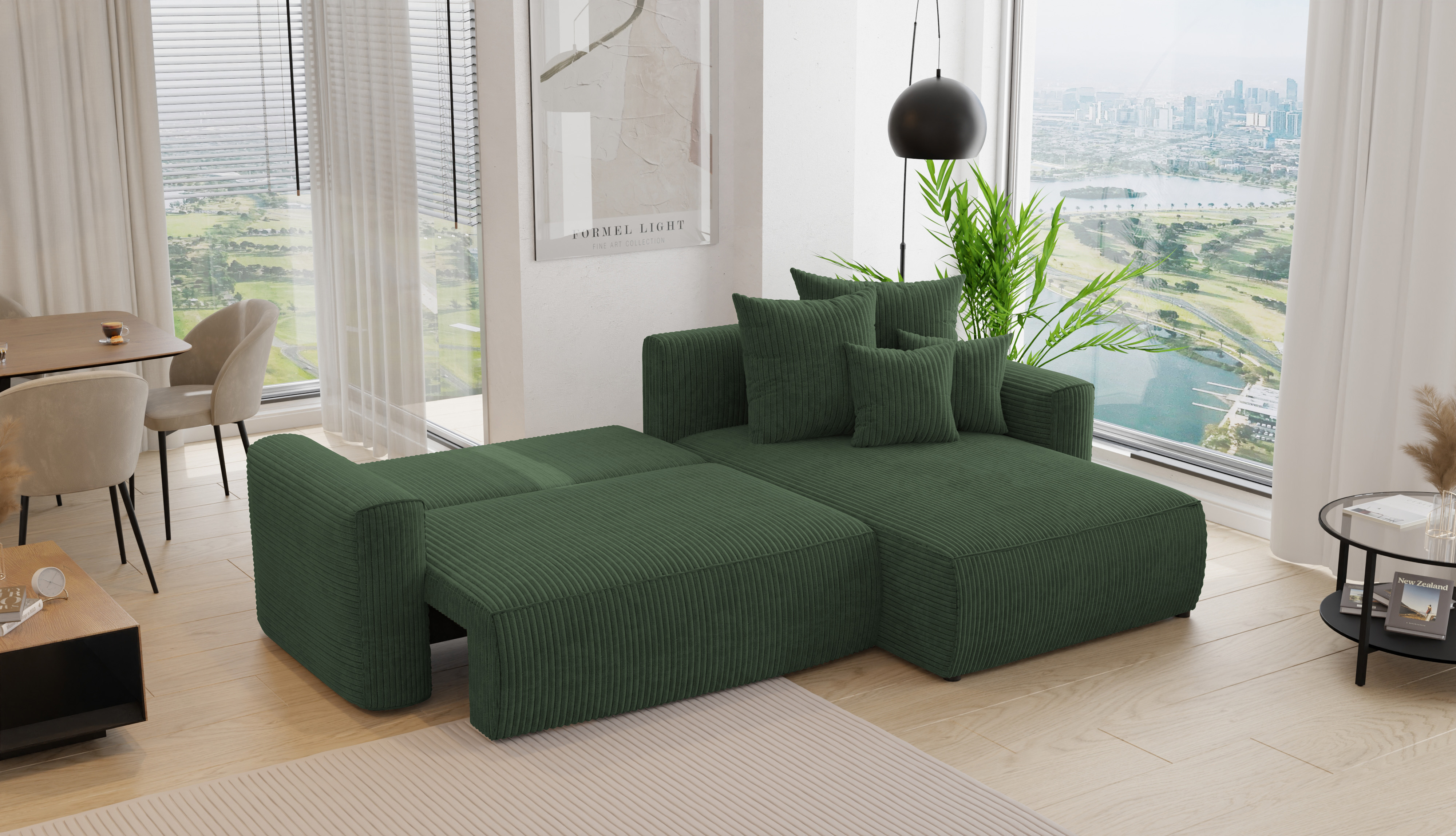 Rohová sedačka Baria (P) (tmavozelená)