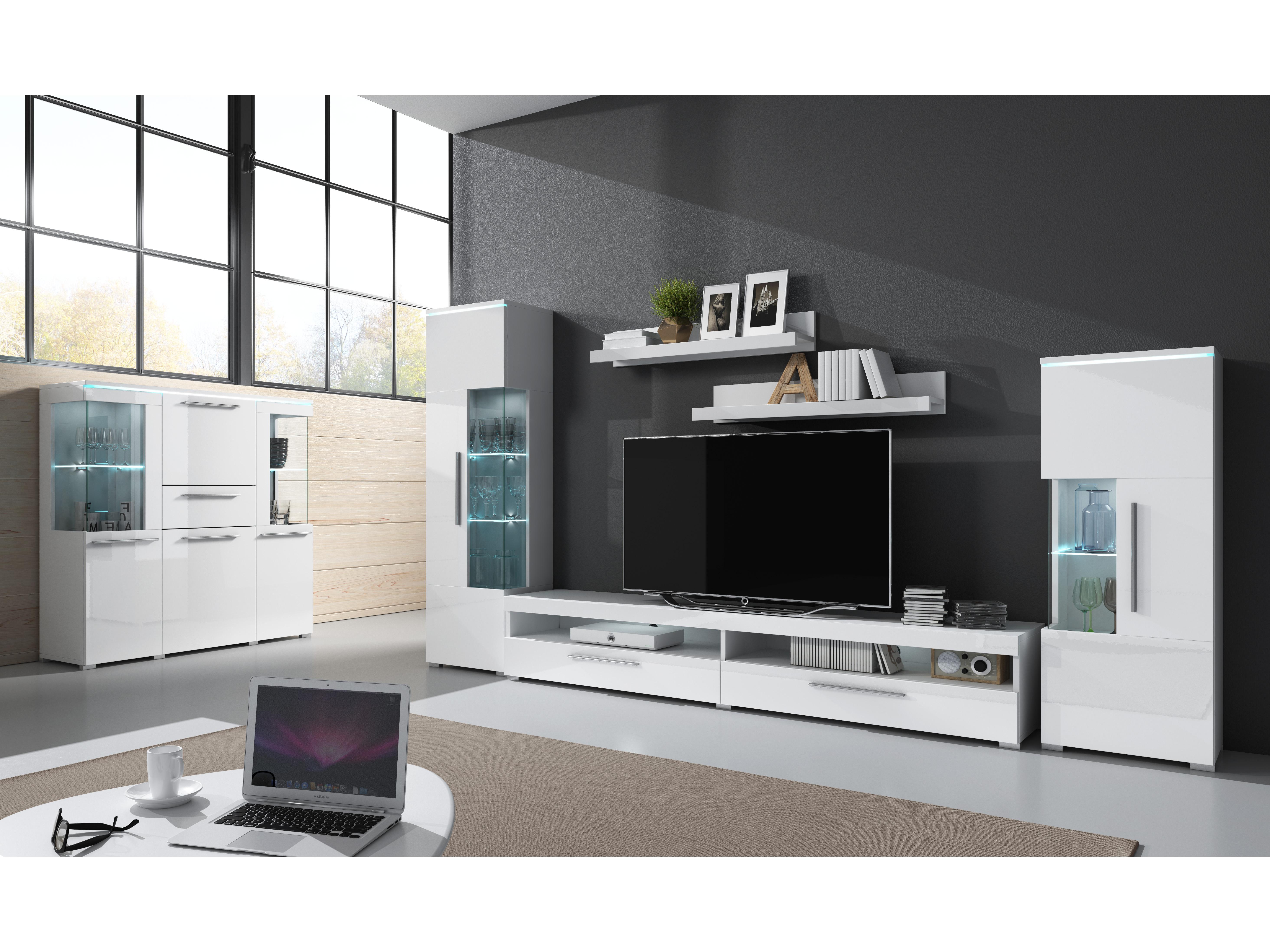 Barová skrinka Indiko Typ 46 (biela + lesk biely) (s osvetlením)