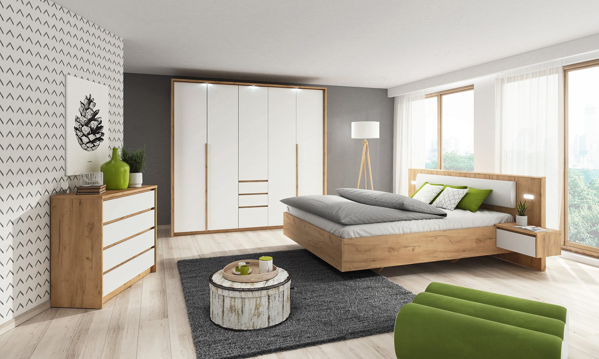 Šatníkova skriňa Xenos 230 (dub zlatý + biela)