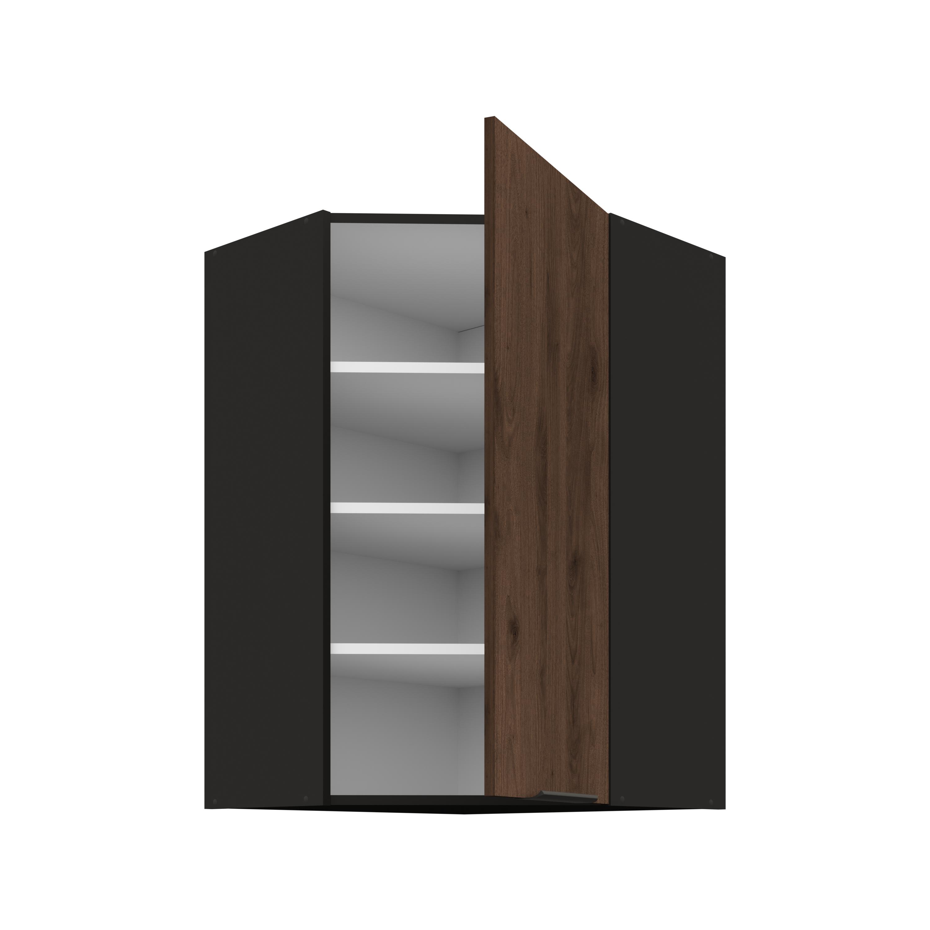 Horná rohová kuchynská skrinka Manana 60x60 GN 90 1F 45 (korpus: čierna matná + front: orech okapi)