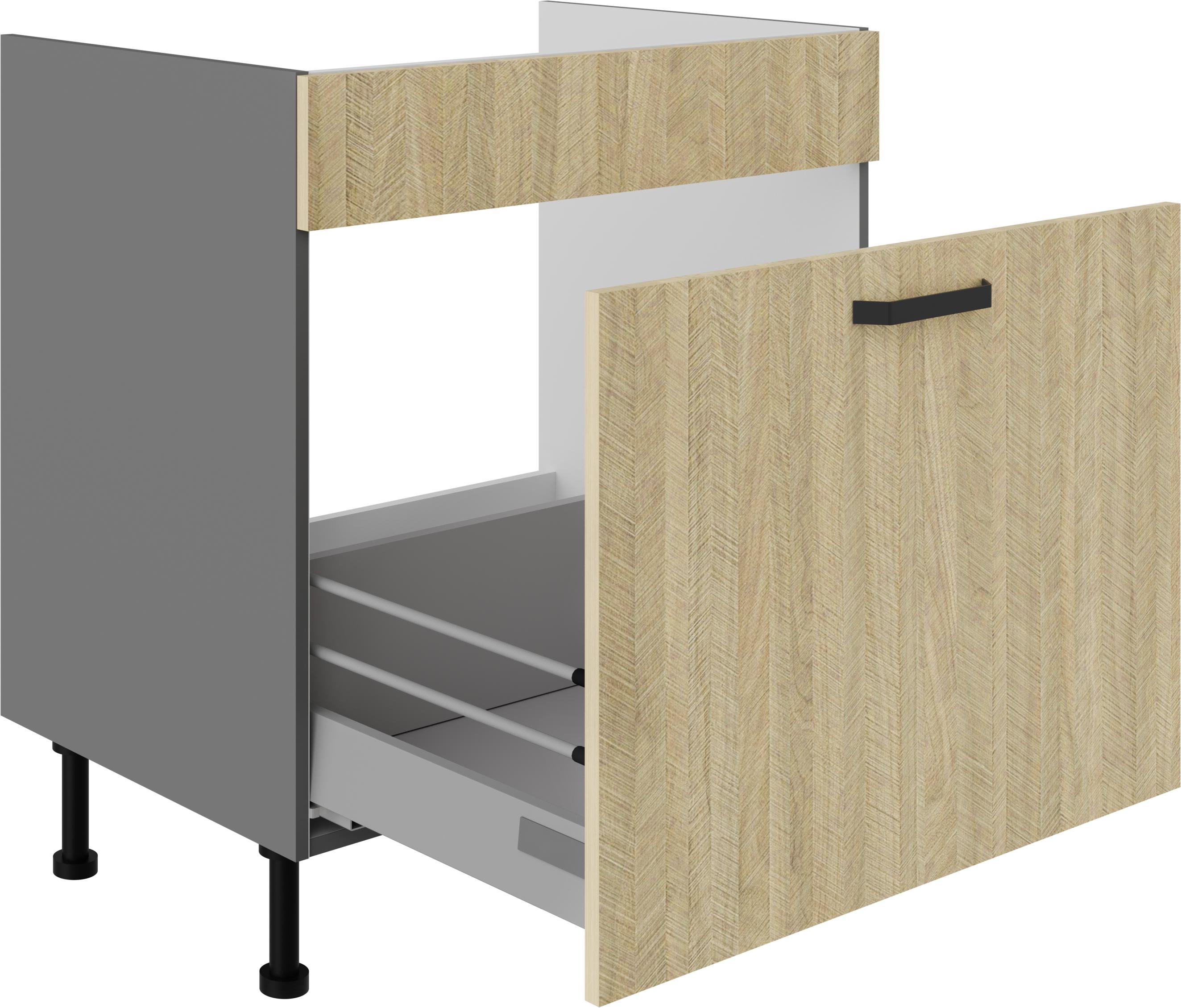 Dolná kuchynská skrinka pod drez Scarmi 80 ZL 1S BB (korpus: antracit + front: herringbone scandi)