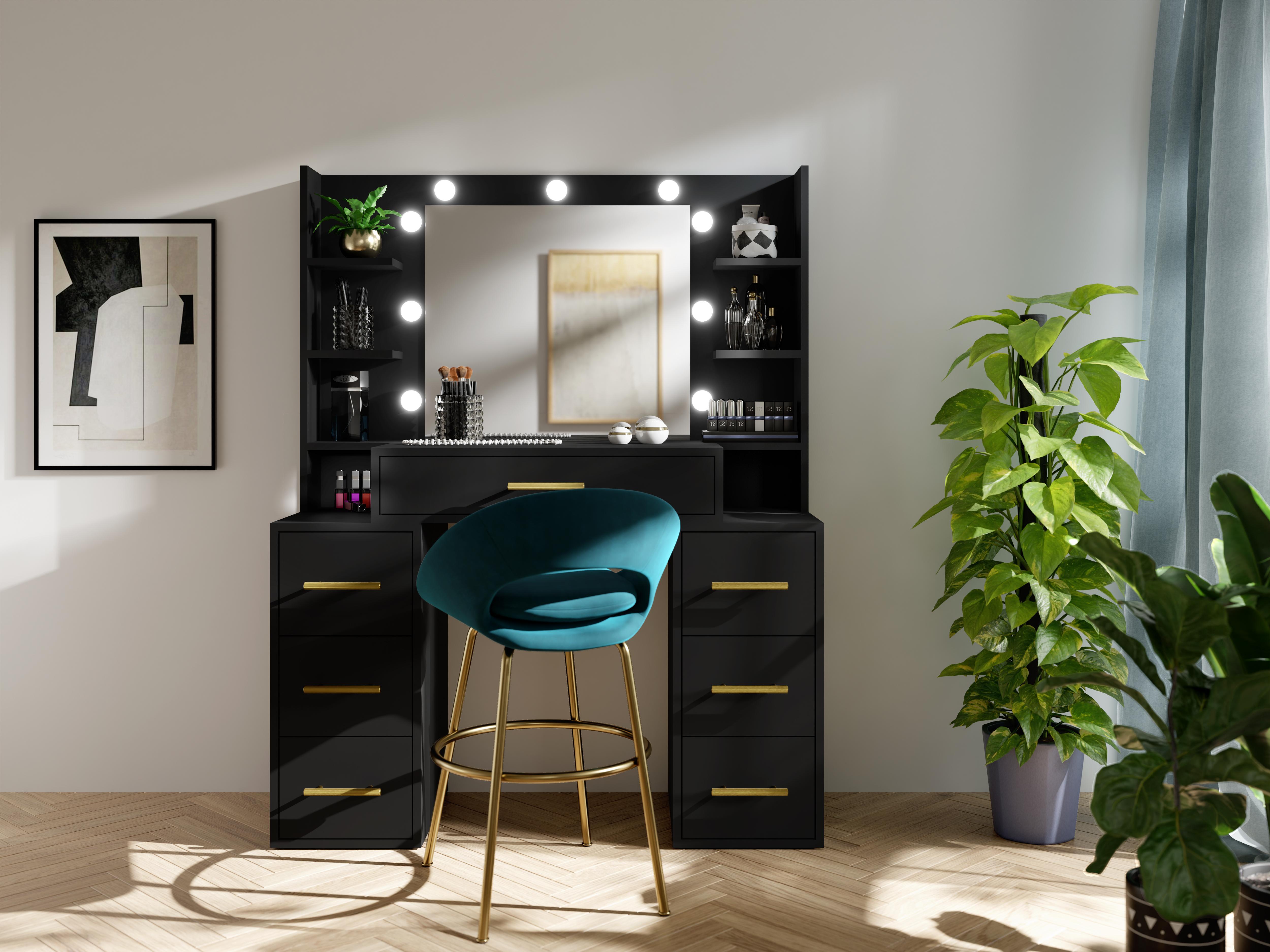 Toaletný stolík Bronetta 1 (čierna) (so zrkadlom) (s LED osvetlením)