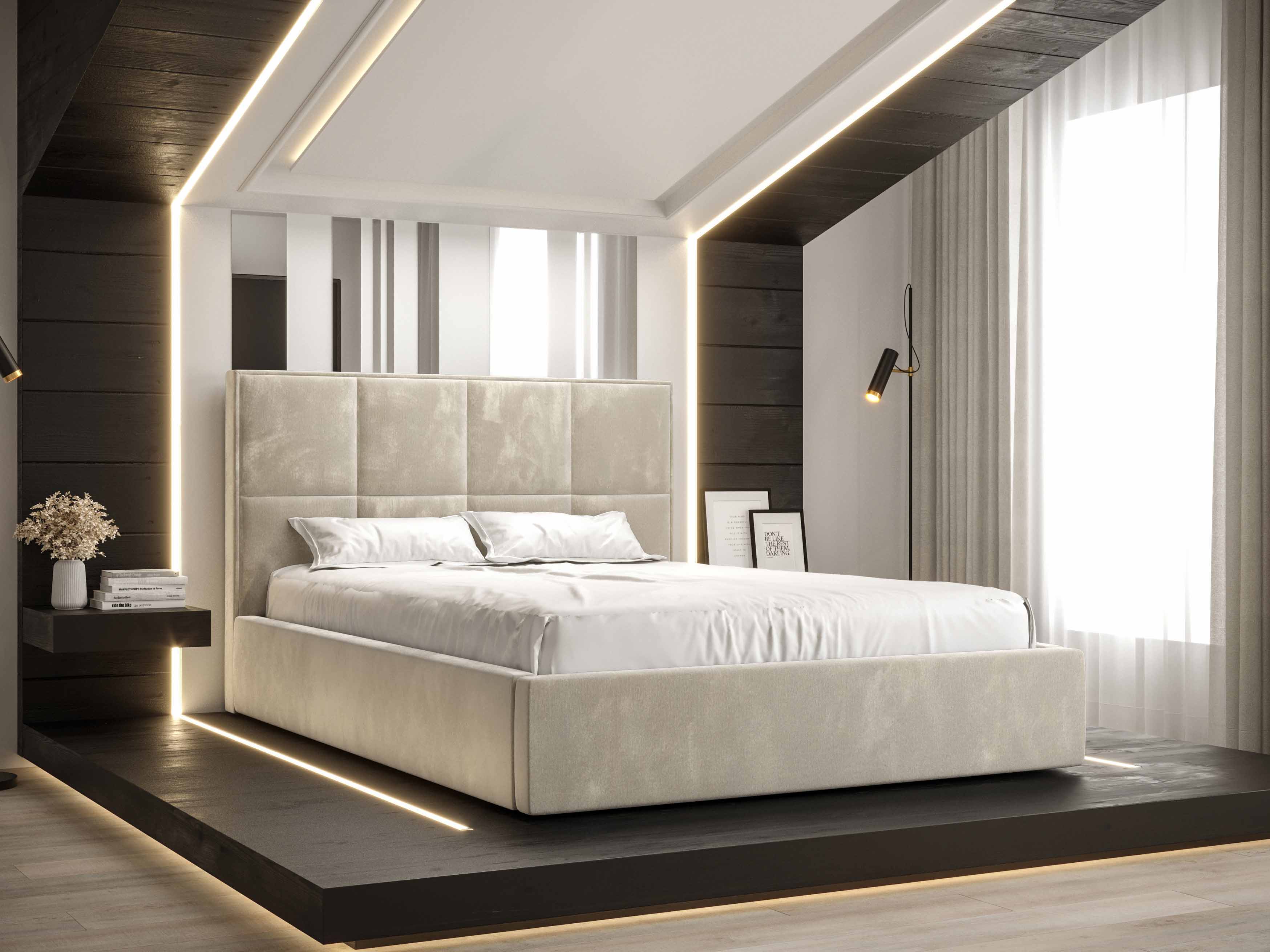 Manželská posteľ 160 cm Gino (béžová) (s roštom a úložným priestorom) | NovyNabytok