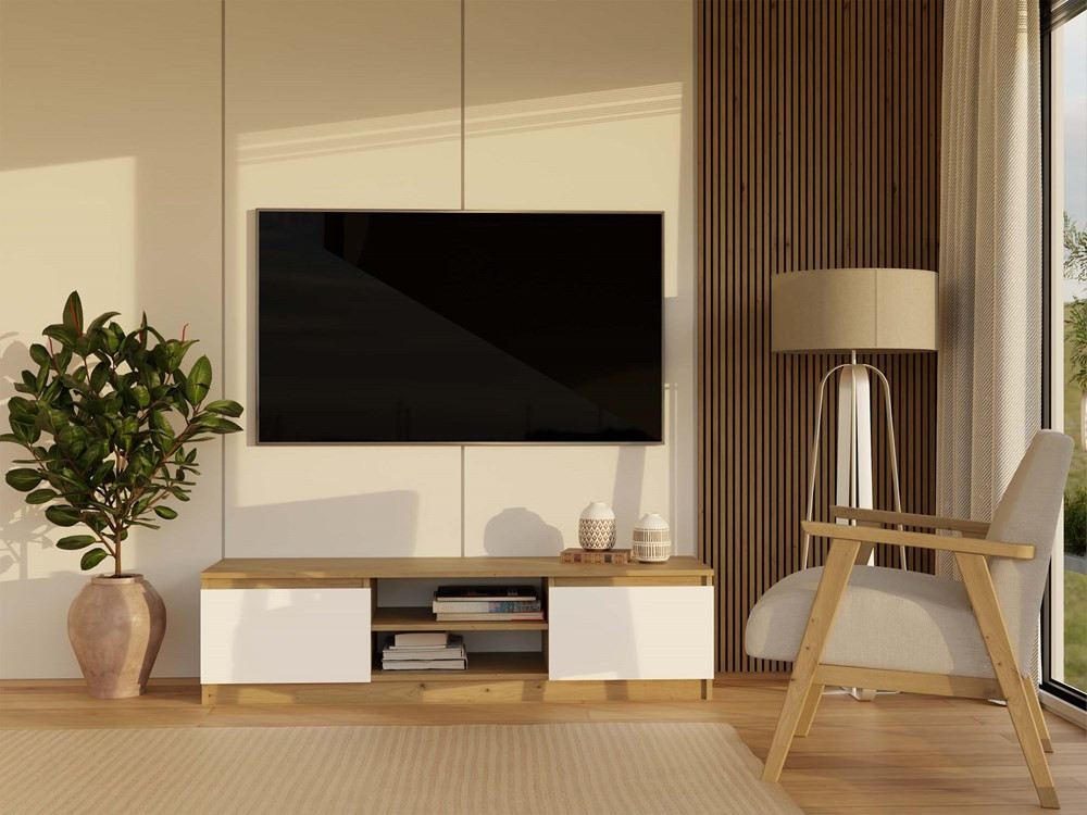 TV skrinka Musecalo 140 (dub artisan + biela)