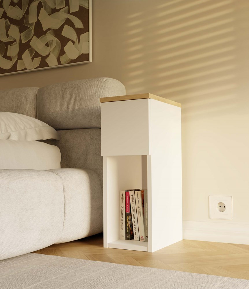 Nočný stolík Gustaban 1 (biela + dub artisan)