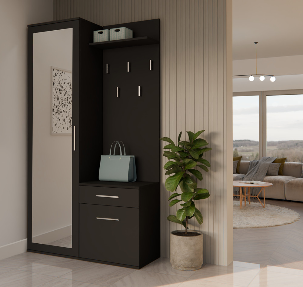 Predsieňová zostava Dialogos 1 (čierna) (so zrkadlom)