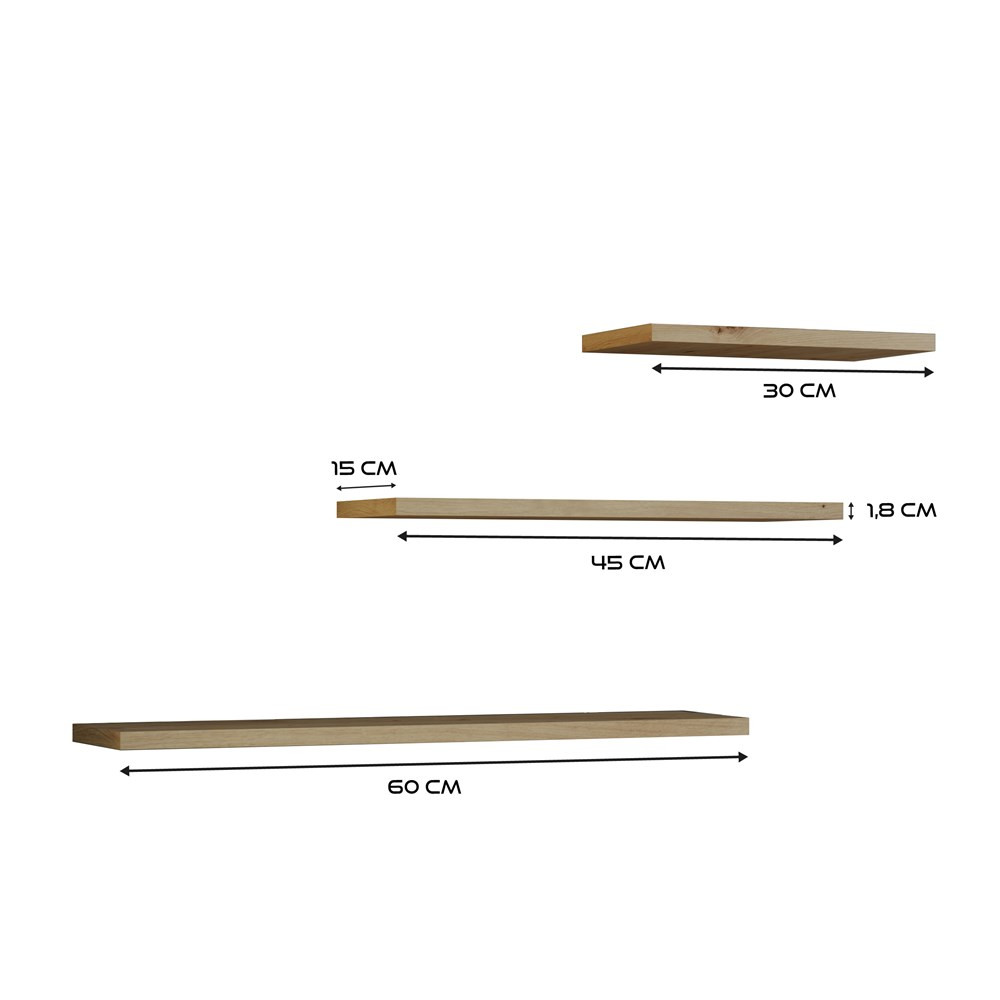 Set 3ks. nástenných políc Tachados 1 (dub artisan)