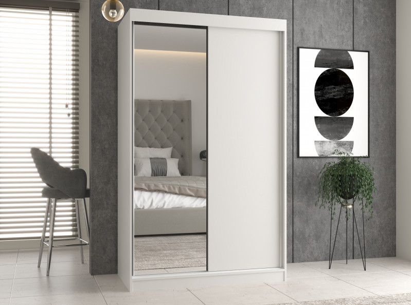 Šatníková skriňa s posuvnými dverami Igatossa 120 D (biela) (so zrkadlom)