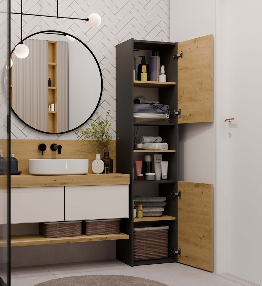 Kúpeľňová skrinka Samways 3 (antracit + dub artisan)