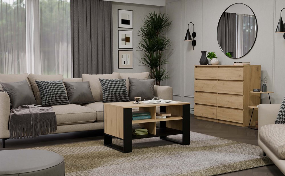 Konferenčný stolík Maduro 4 (dub artisan + čierna)