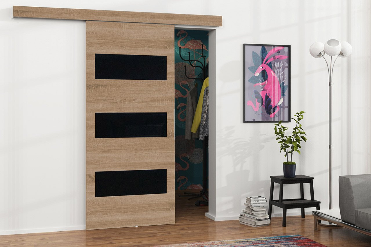 Posuvné dvere Meralia II 100 (dub sonoma + dub sonoma + čierny lacobel)