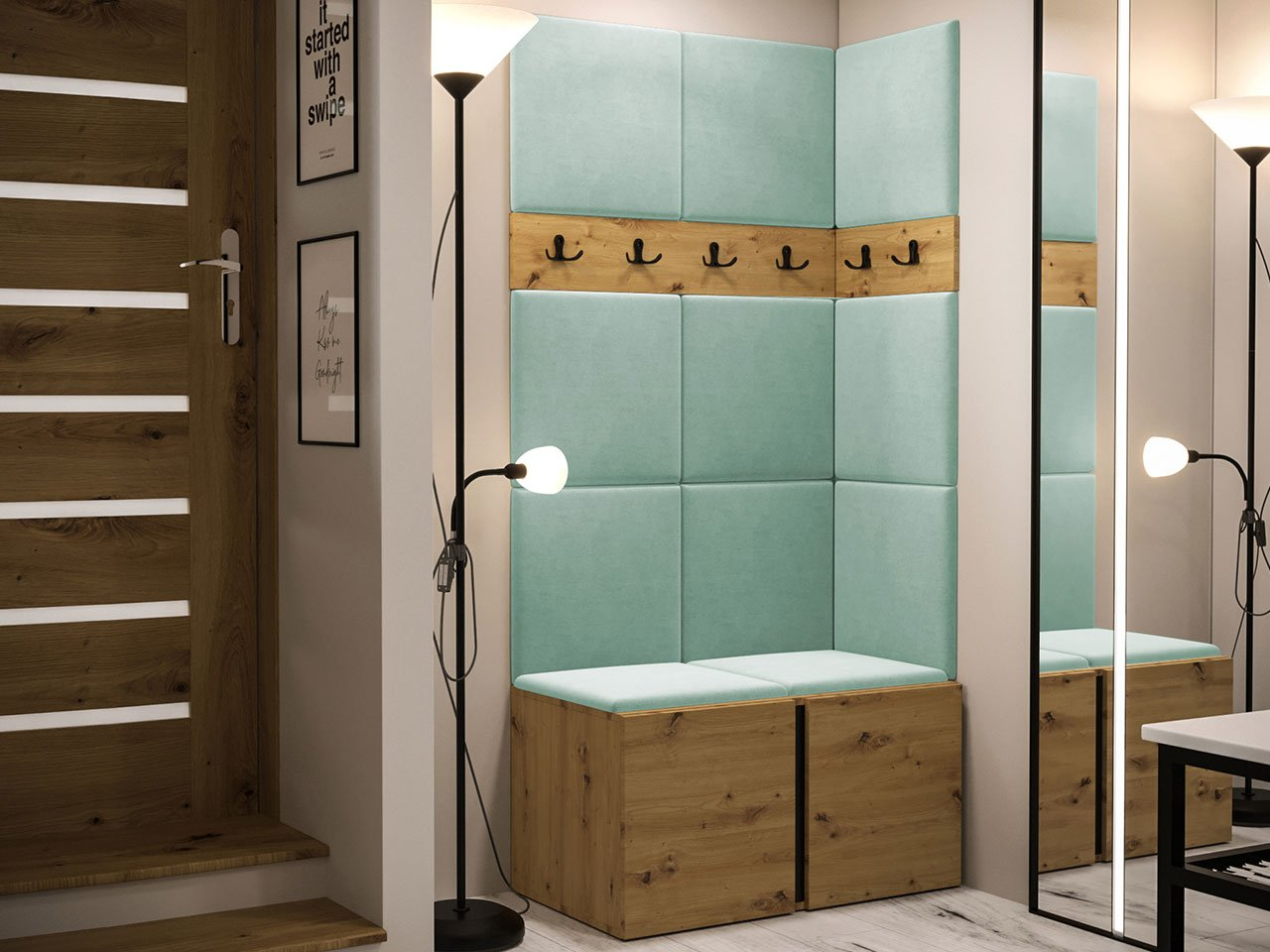 Predsieň Tovenaz I (dub artisan + svetlozelená) 