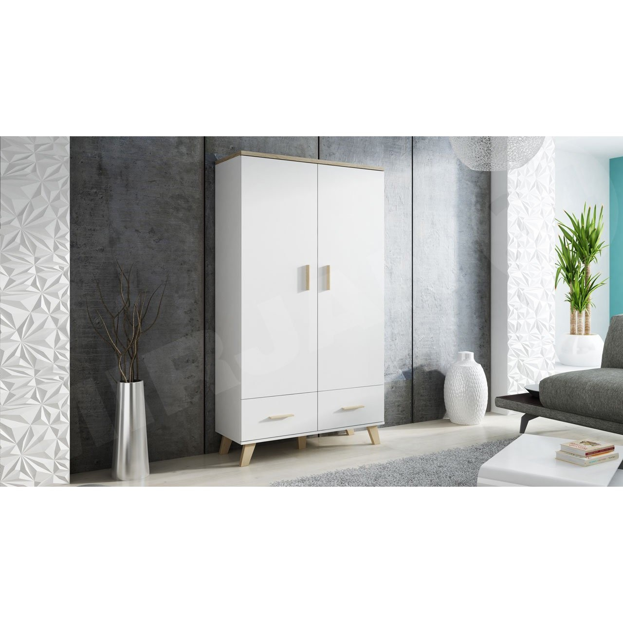 Šatníková skriňa Solara (biela + dub sonoma)