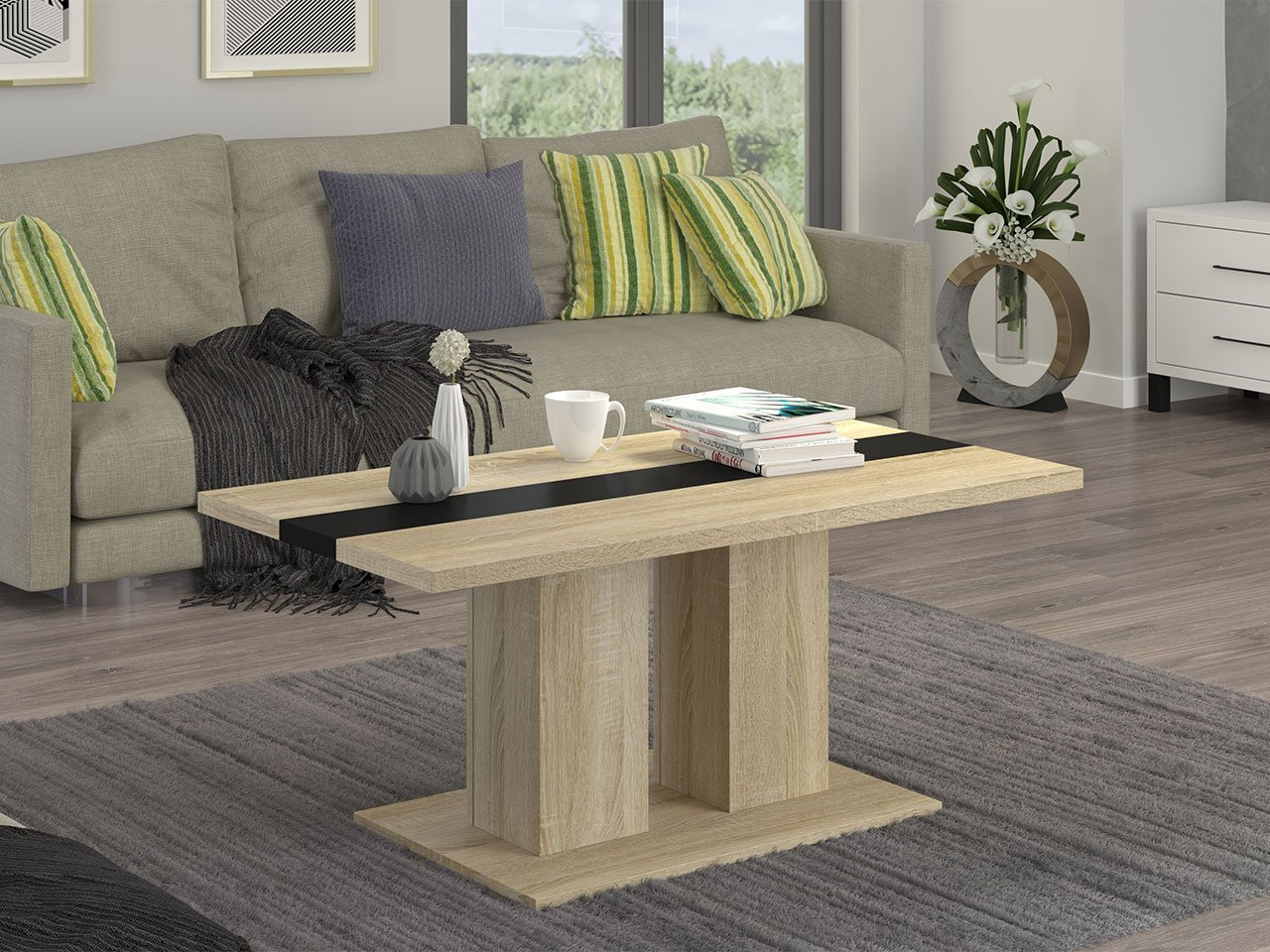 Konferenčný stolík Rondon (dub sonoma + čierna)