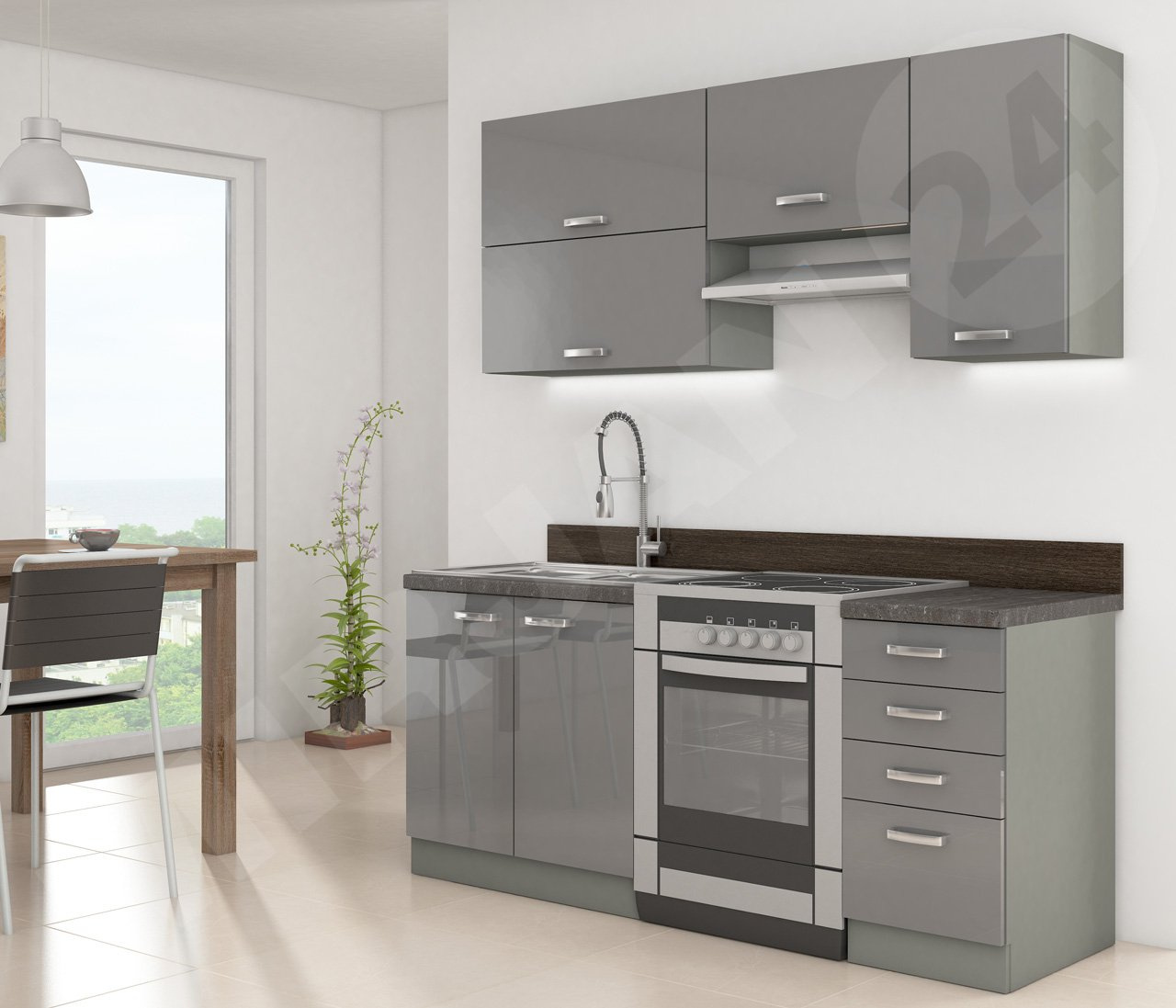 Kuchyňa Milo II (sivá + sivý lesk)