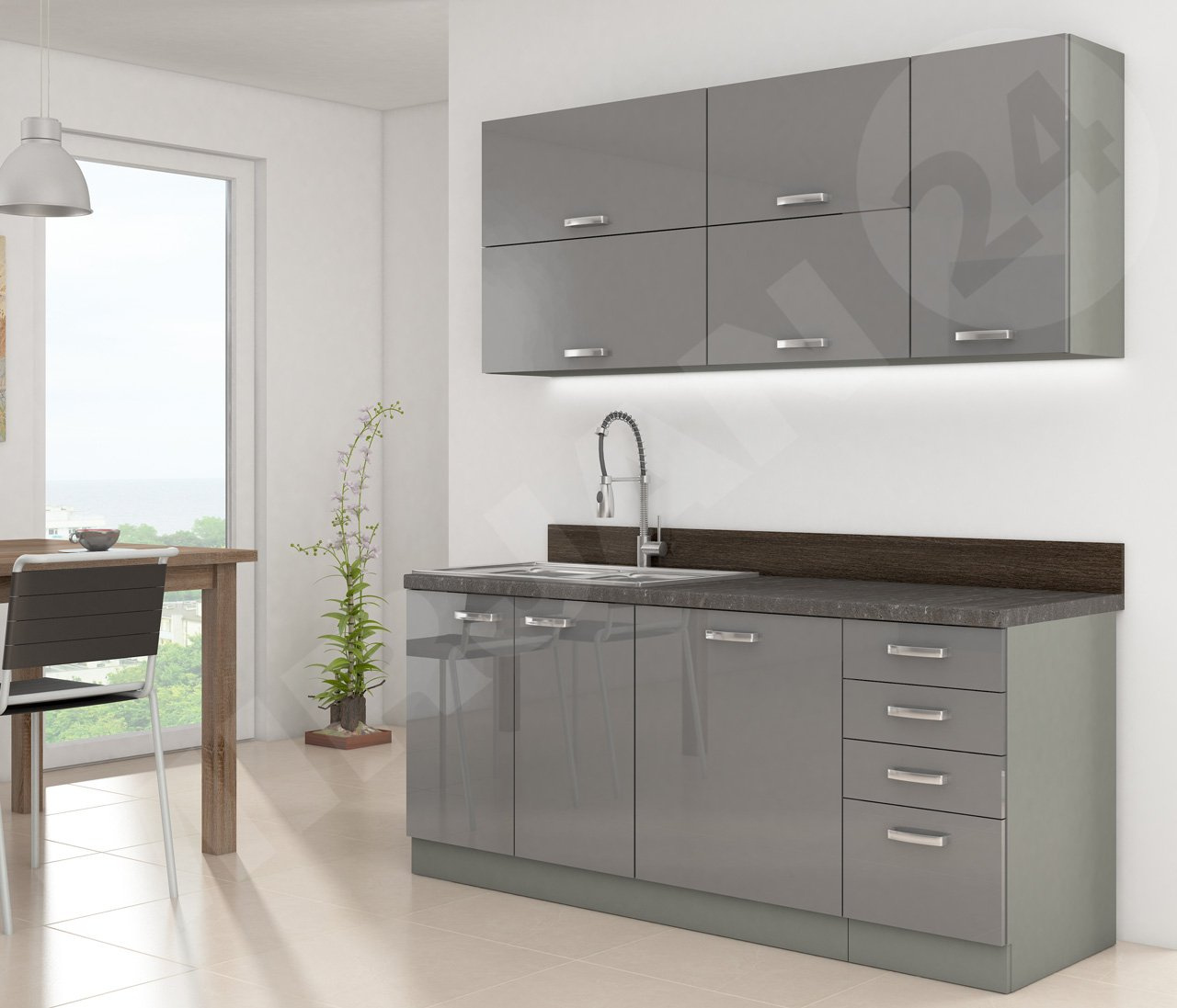 Kuchyňa Milo III (sivá + sivý lesk)