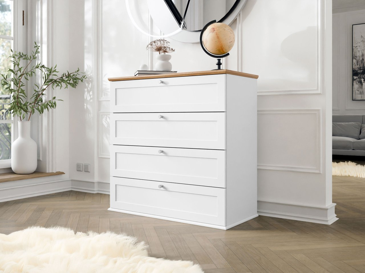 Komoda Fritz 4SZ (biela + dub lefkas)
