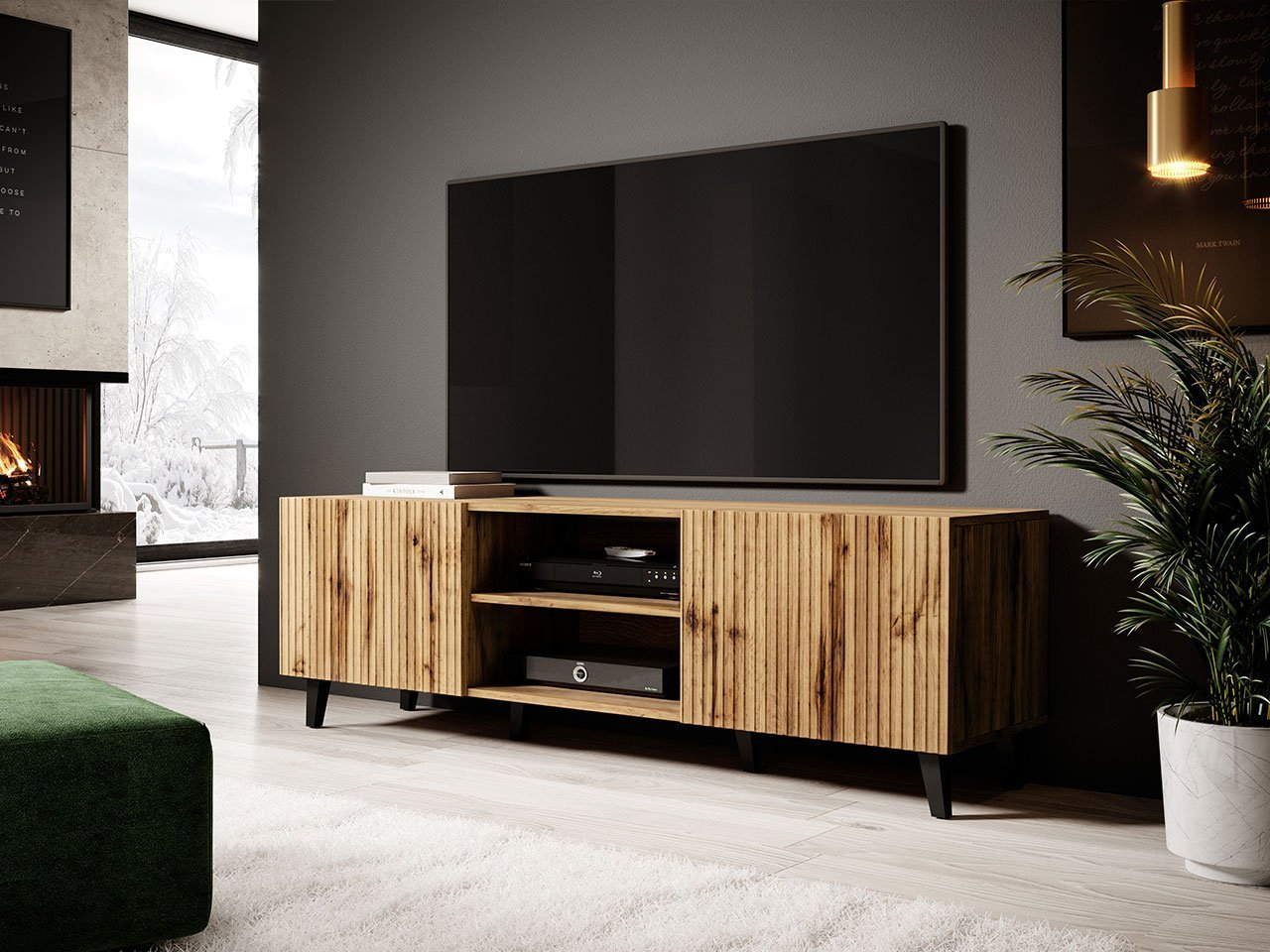 TV stolík/skrinka Trilari 150 (dub wotan + dub wotan + čierna)