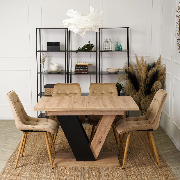 Rozkladací jedálenský stôl Comentado (dub artisan + čierna) (pre 4-6 osôb)