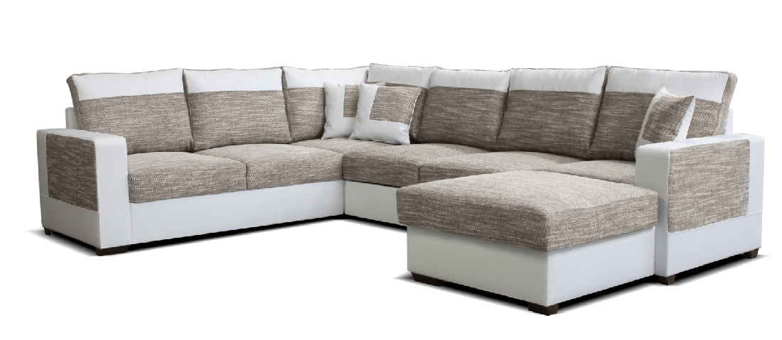 Rohová sedačka U Mega 2+A+2F+L (béžová + biela) (P) *výpredaj