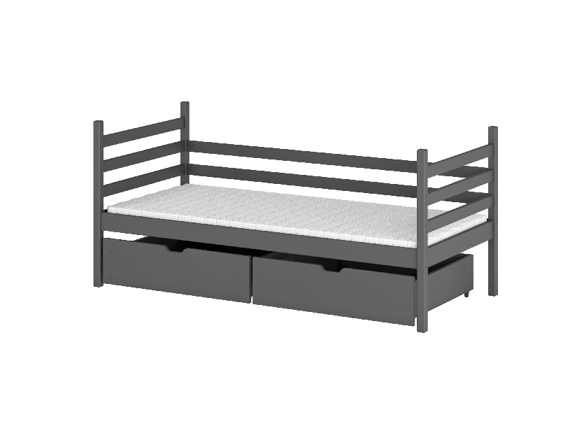 Detská posteľ 90 x 200 cm Marisa (s roštom a úl. priestorom) (grafit)