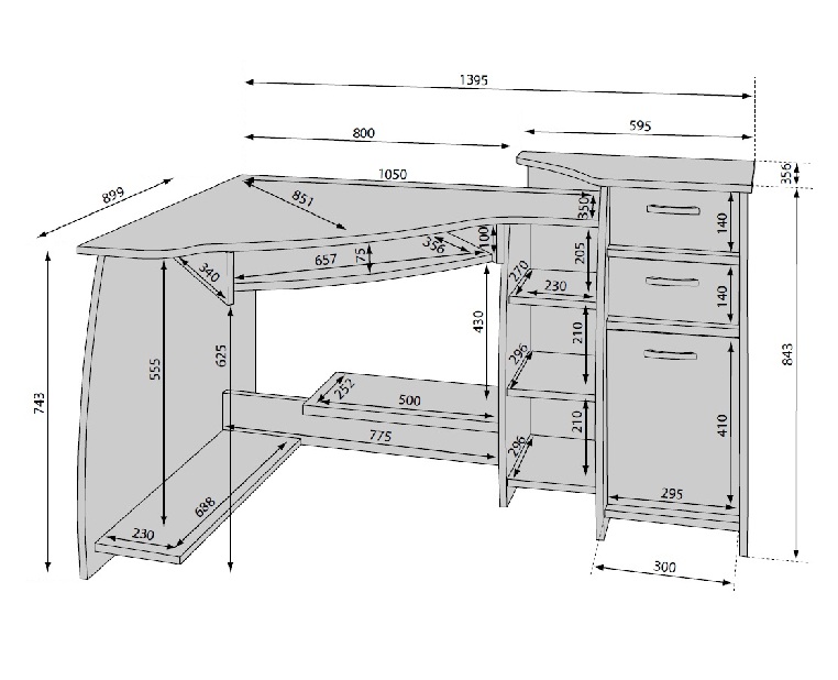 Rohový PC stolík Elf L / P
