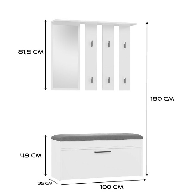 Predsieňová zostava Puntuable 1 (biela) (so zrkadlom)