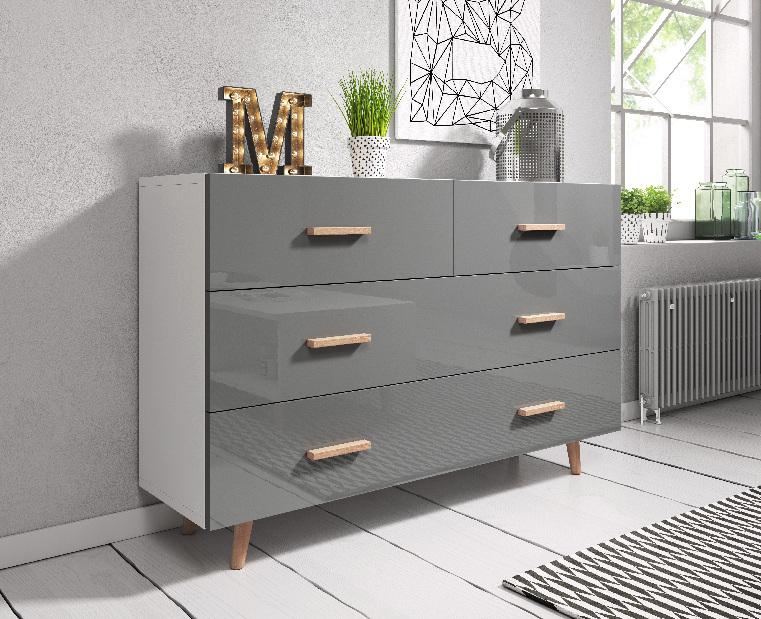 Komoda Sweden 4 (sivý lesk + biela matná) *výpredaj