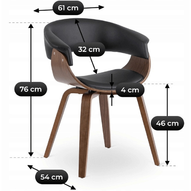Jedálenská stolička Generosas 1 (čierna ekokoža + orech) 