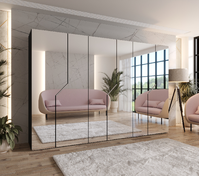 Šatníková skriňa Alaris 3 300 (čierna + kašmír) (so zrkadlom)