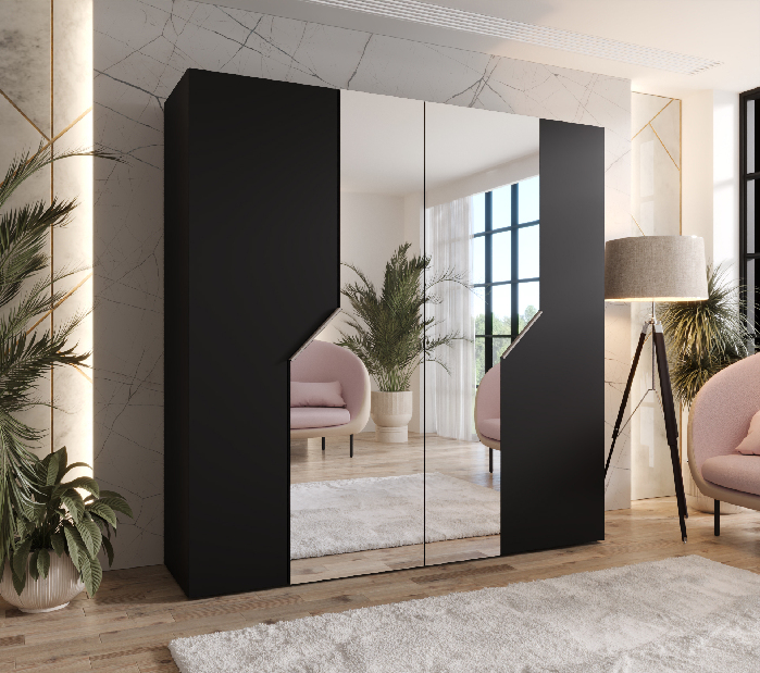 Šatníková skriňa Alaris 2 200 (čierna + kašmír) (so zrkadlom)