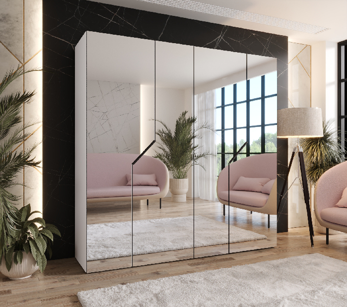 Šatníková skriňa Alaris 3 200 (biela + čierna) (so zrkadlom)