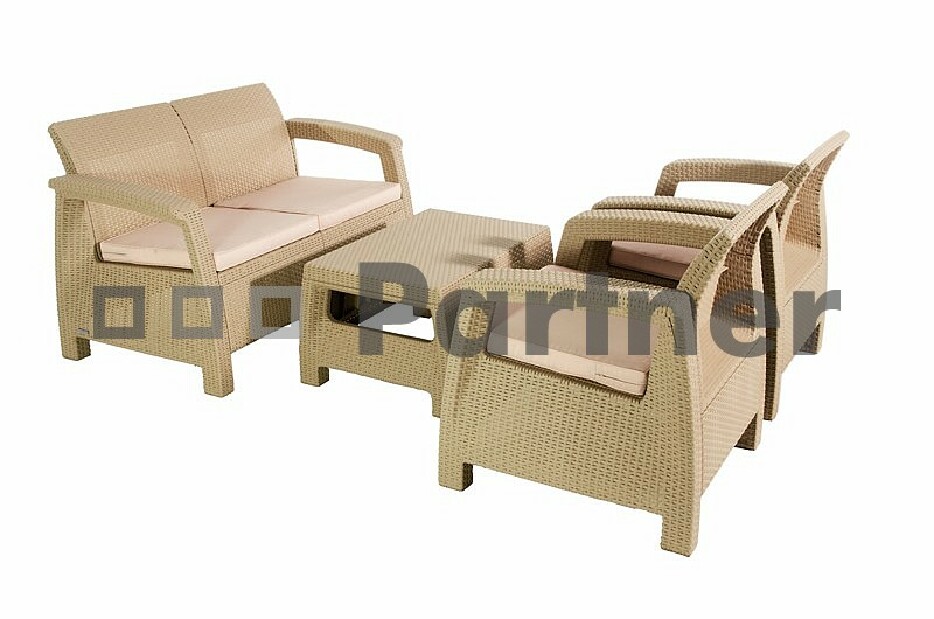 Záhradný nábytok Corfu béžová 1+2+1 (um. ratan) *vankúše ZADARMO