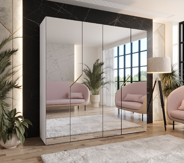 Šatníková skriňa Alaris 3 200 (biela + zlatá) (so zrkadlom)