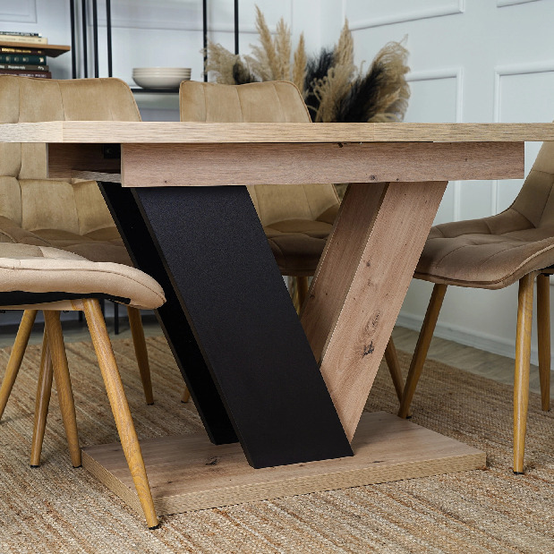 Rozkladací jedálenský stôl Comentado (dub artisan + čierna) (pre 4-6 osôb)