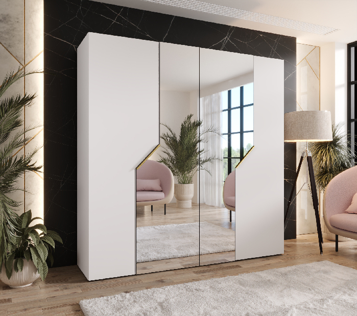 Šatníková skriňa Alaris 2 200 (biela + zlatá) (so zrkadlom)