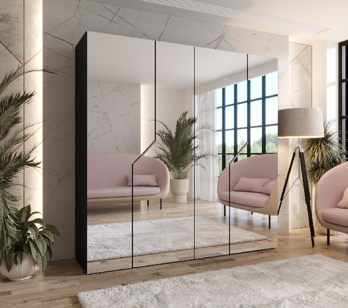 Šatníková skriňa Alaris 3 200 (čierna + kašmír) (so zrkadlom)
