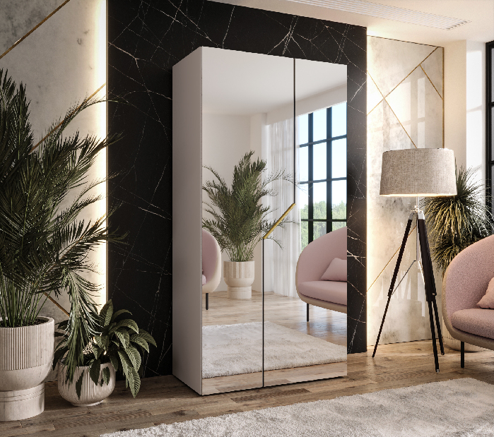 Šatníková skriňa Alaris 3 100 (kašmír + zlatá) (so zrkadlom)