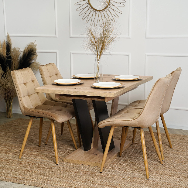 Rozkladací jedálenský stôl Comentado (dub artisan + čierna) (pre 4-6 osôb)